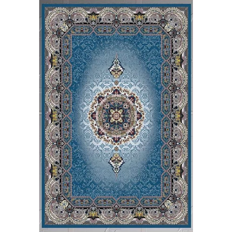 فرشینه 4متری طرح آبی پارچه مخمل هازان ترک 150در 225  پشت چرم مصنوعی استپ دار